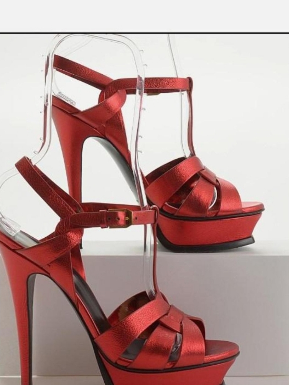 Authentic YSL Saint  Laurent Iconic Tribute Stilettos In Metallic  Red Size 36.5